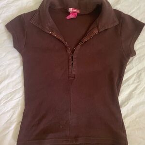 Vintage Brown Short Sleeve Polo Top